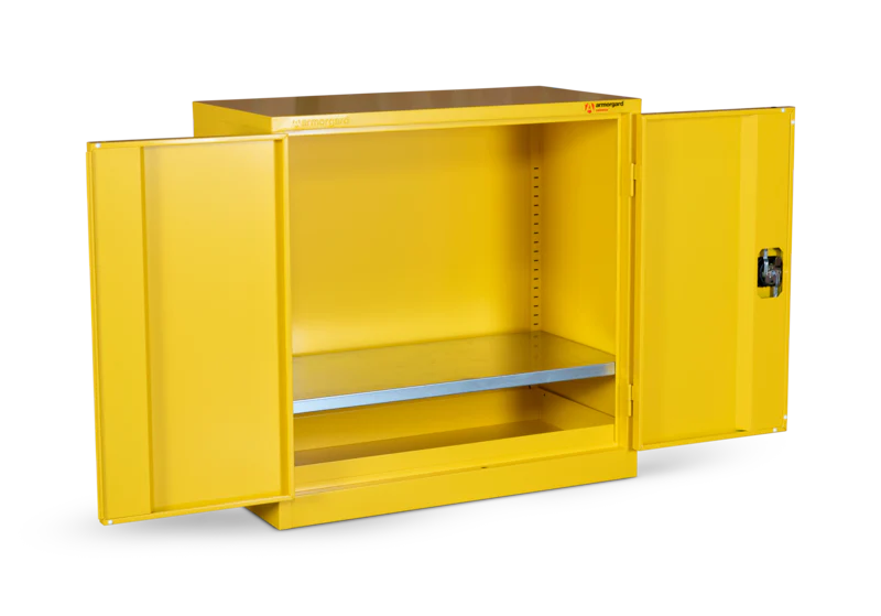 Goldenrod Armorgard Hazardous Floor Cupboard 900x465x900 c/w 1 Shelf