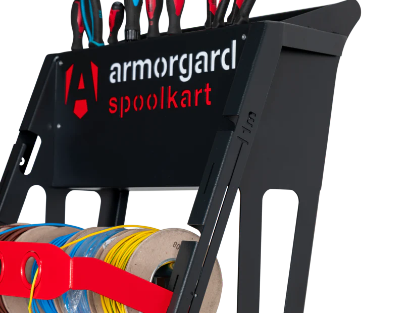 Dark Slate Gray Armorgard Spoolkart, Sturdy mobile kart for dispensing multiple cable spools 740x840x1365