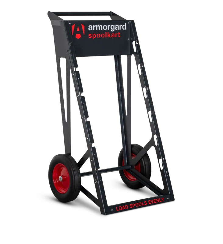 Dark Slate Gray Armorgard Spoolkart, Sturdy mobile kart for dispensing multiple cable spools 740x840x1365