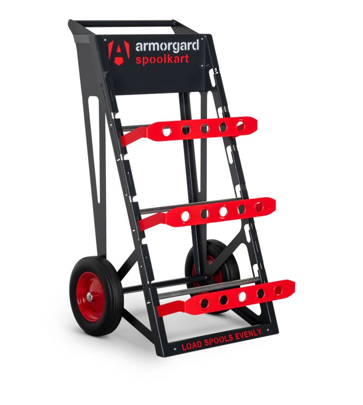 Dark Slate Gray Armorgard Spoolkart, Sturdy mobile kart for dispensing multiple cable spools 740x840x1365
