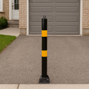 Dim Gray 76 mm Black & Yellow Fold-Down Parking Post – Integral Lock, Top-Eyelet for Chain, Bolt-Down Base