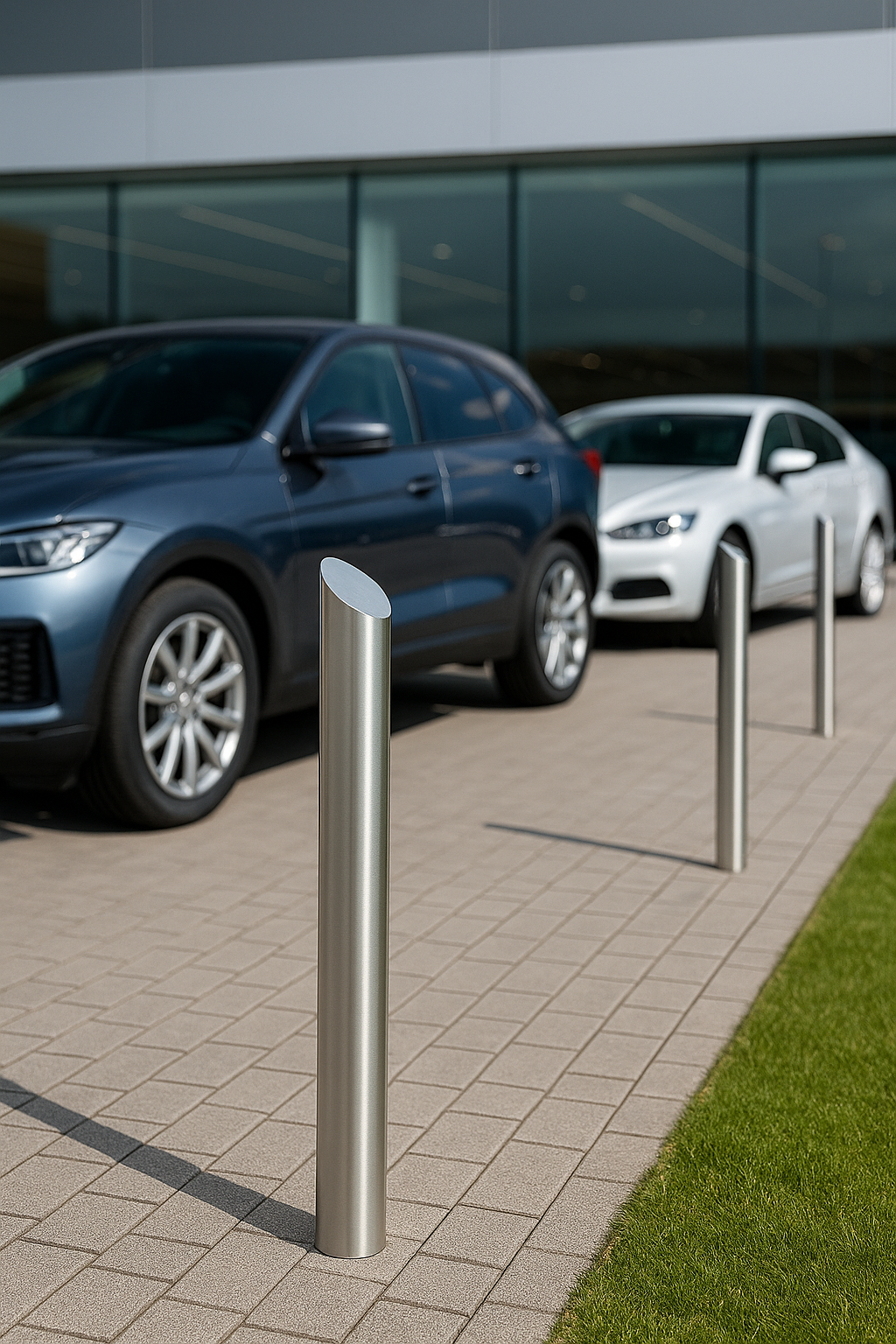 Dark Slate Gray Stainless Steel Mitre Top Bollard – 1000mm Height | 304-Grade Brushed Finish | Architectural Security Post for Car Parks & Building Entrances