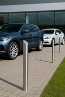 Dark Slate Gray Stainless Steel Mitre Top Bollard – 1000mm Height | 304-Grade Brushed Finish | Architectural Security Post for Car Parks & Building Entrances