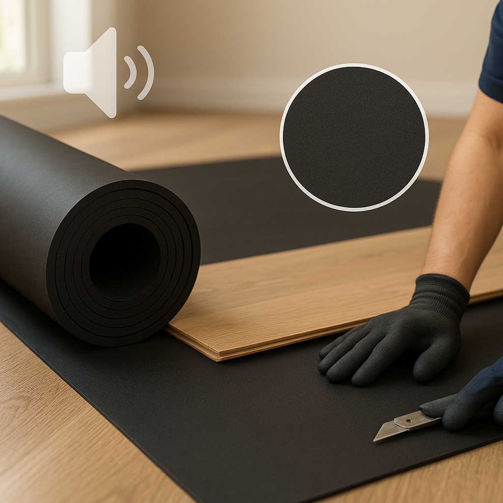 Tan Acoustic Soundproofing Rubber Sheet – Noise Reduction for Floors, Walls & Machinery | Thickness 1.5–25mm | Tested Performance Up to 96dB