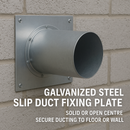 Slate Gray Galvanised Steel Slip Duct Fixing Plate – Solid or Open Centre – Secure Ducting to Floor or Wall – Industrial Ventilation Fitting