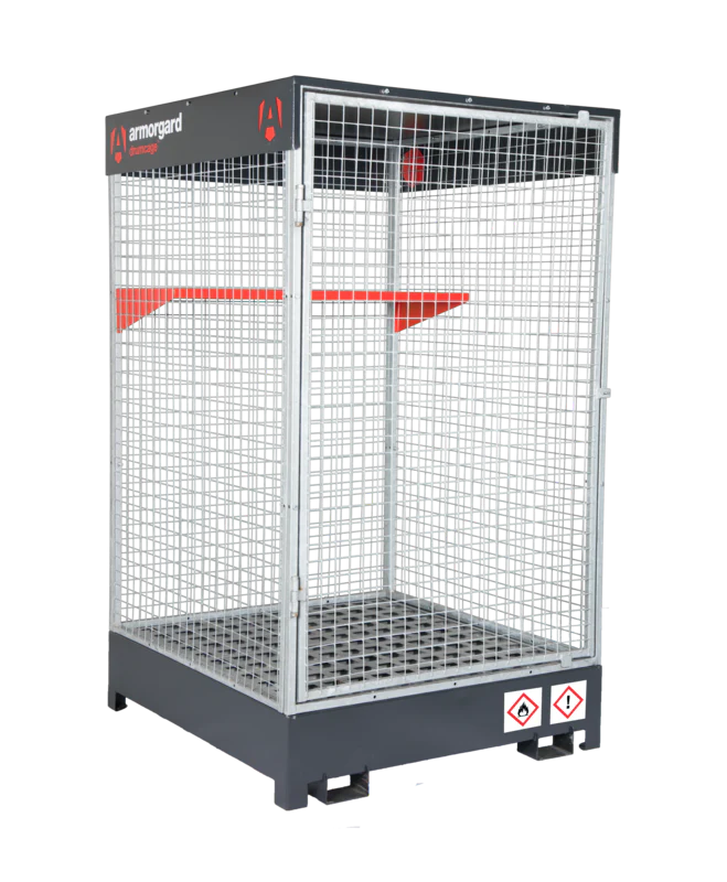 Gray Armorgard DrumCage COSHH Compliant Storage Unit for liquids, gases and solids