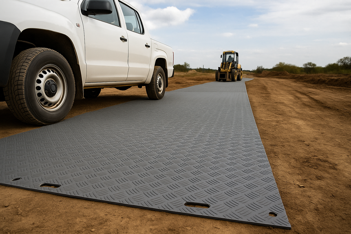 Dim Gray DeckTuff™ 20 Tonne Ground Protection Mat (2450 × 1230 × 12 mm) – Non-Slip Recycled Access Board for Construction, Groundworks & Utilities