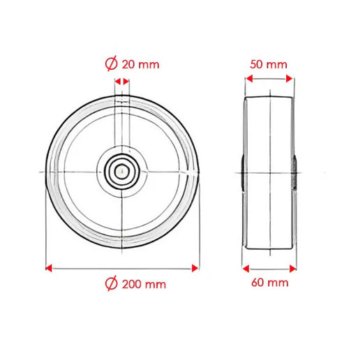 Lavender 200mm Heavy Duty Elastic Polyurethane Tyre Aluminium Centre Ball Bearing Wheel - 800Kg Load Capacity