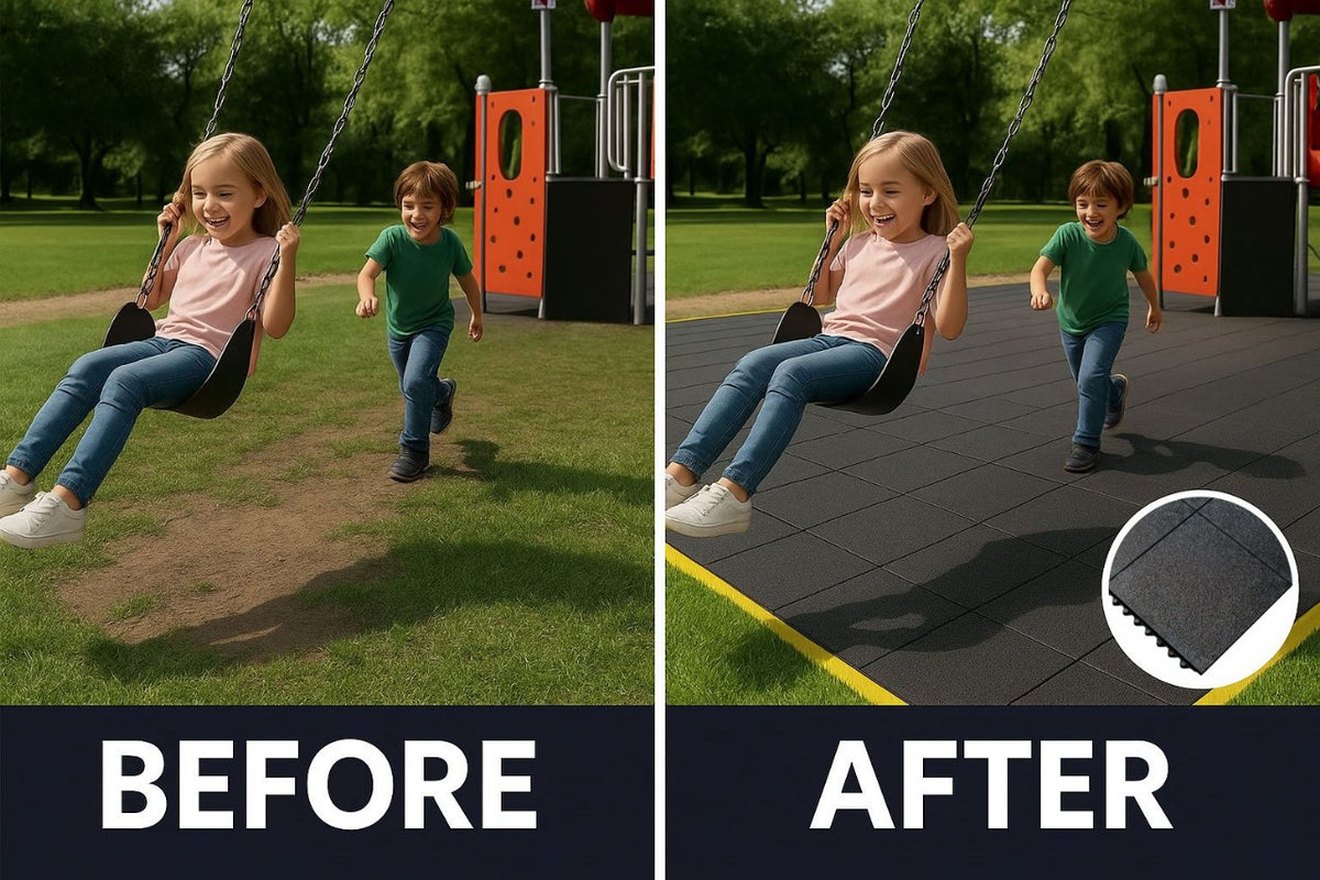 Dark Slate Gray Heavy-Duty Interlocking Rubber Playground Mats – Black, 36" x 36" x 16mm – Non-Slip, Shock-Absorbing, Safety Flooring