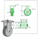 Light Gray 75mm Swivel, Fixed & Braked Apparatus Castor with 4 bolt Fitting Total Stop Brake & Grey Non Marking Wheel 50kg Load Capacity