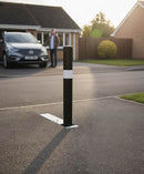 Dim Gray Fold Away (Coffin) Bollard Post – Black Powder-Coated Retractable Security Post with Reflective White Band | Flush-Fitting Lockable Driveway Bollard