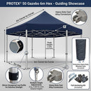 Gray Heavy-Duty 6m Hexagonal Pop-Up Gazebo | Commercial Aluminium Event Shelter Waterproof 4000mm