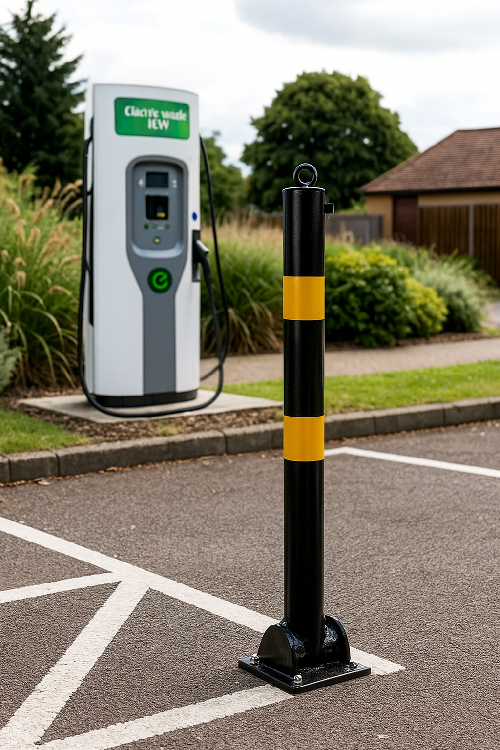 Heavy-Duty Black & Yellow Fold-Down Parking Post 2