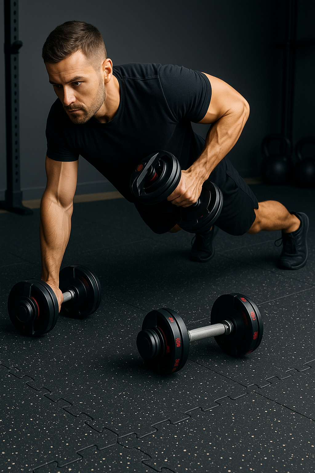 Black Heavy-Duty Interlocking Rubber Gym Mats – 1m x 1m, 12mm Thick, Shock-Absorbing Tiles