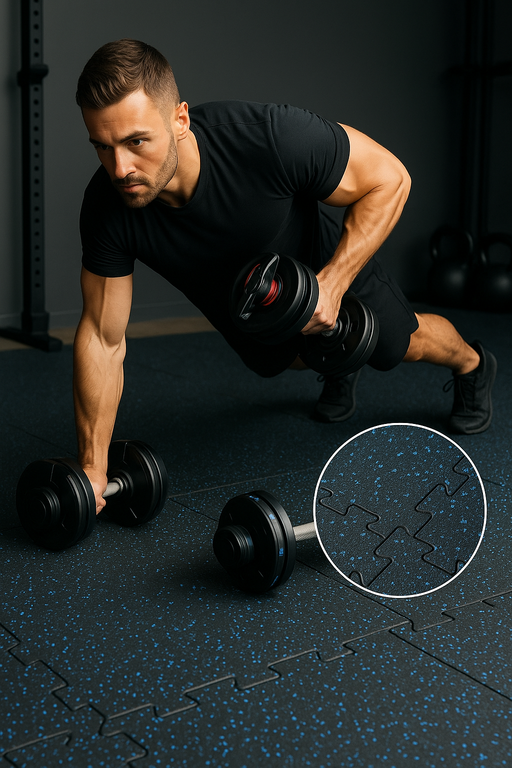 Black Heavy-Duty Interlocking Rubber Gym Mats – 1m x 1m, 12mm Thick, Shock-Absorbing Tiles