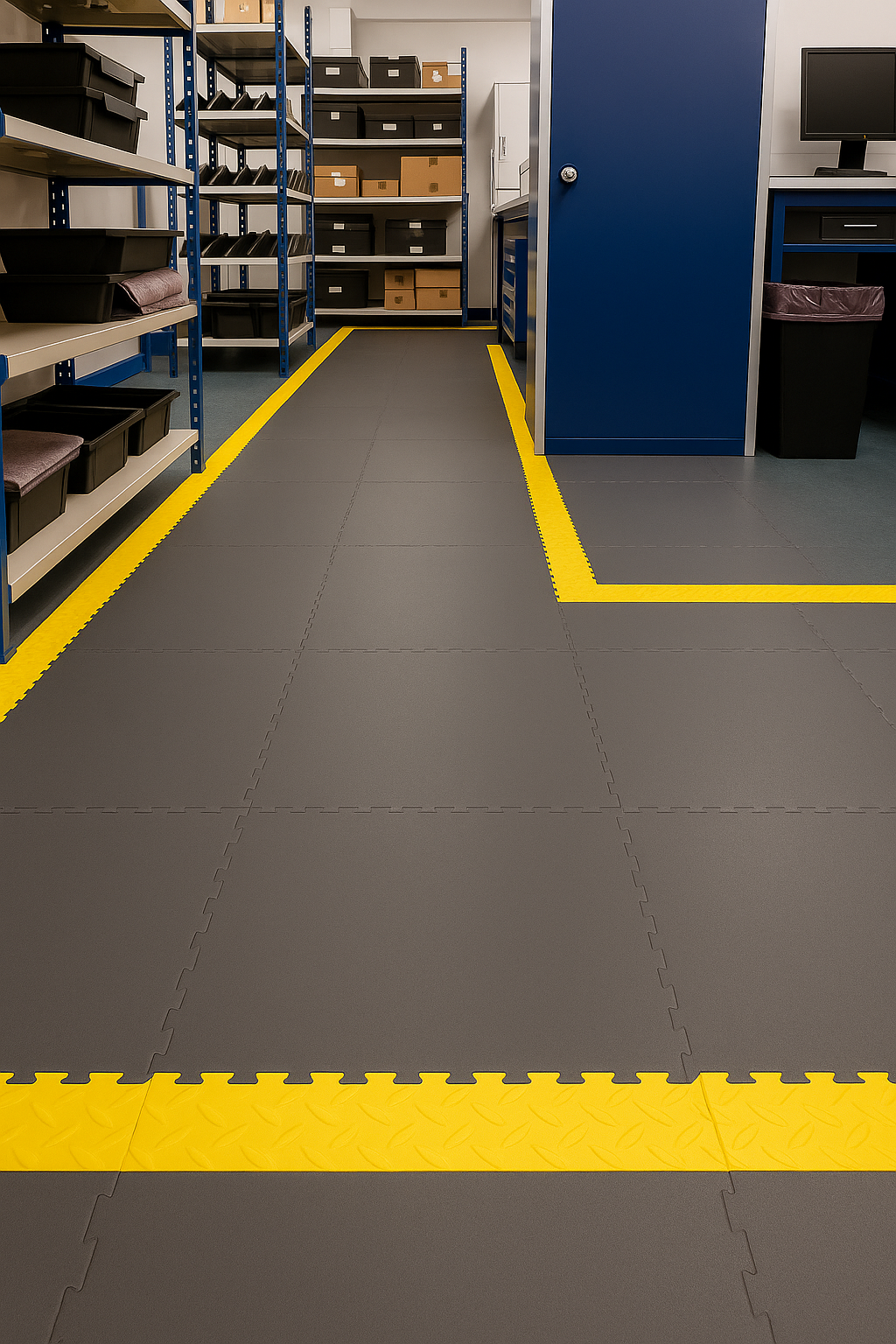 Dim Gray 10mm Interlocking PVC Floor Tiles – Heavy Duty Industrial Flooring for Garages, Warehouses & Commercial Use