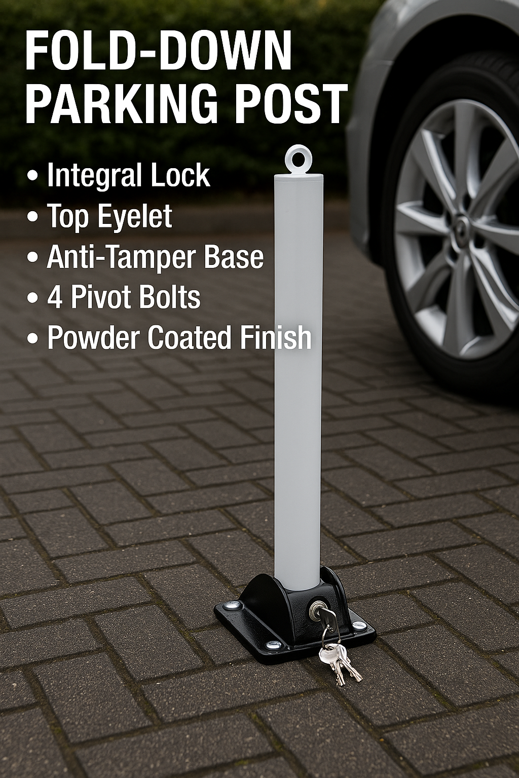 Dark Slate Gray 76mm Fold Down Parking Post With Integral Lock & Chain Eyelet