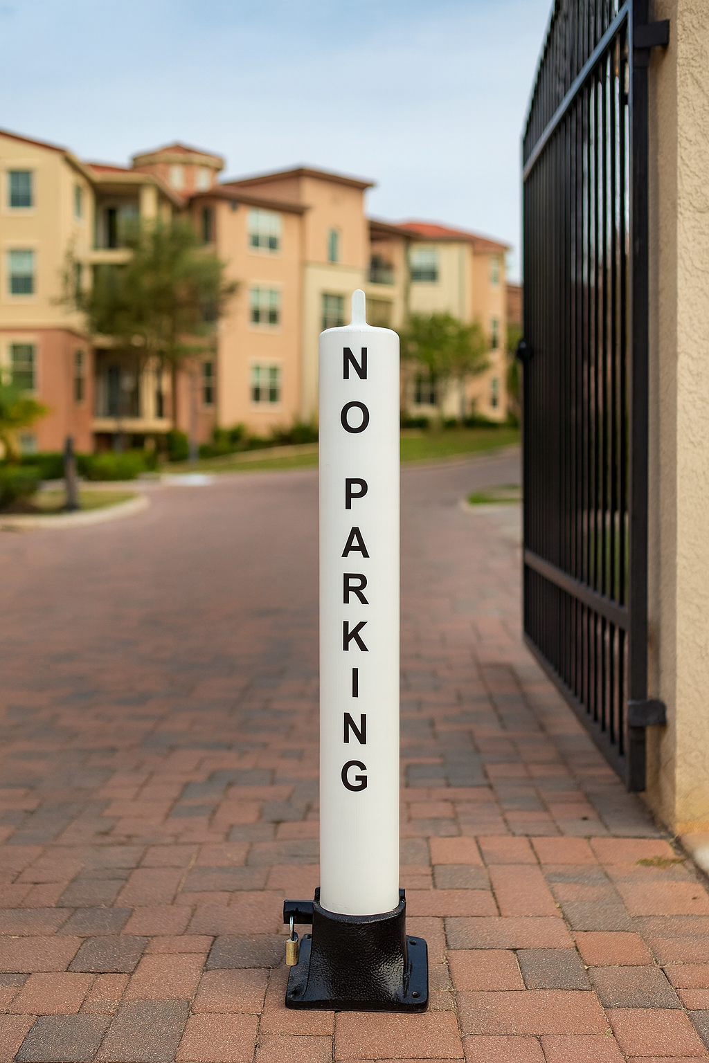 Large White Fold-Down Steel Security Post 2