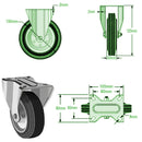 Light Gray 100mm Medium Duty Swivel, Fixed & Braked Casters Black Rubber Tyre/Steel Centred Wheel 70kg Load Capacity