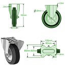 Dark Slate Gray 125mm Medium Duty Swivel, Fixed & Braked Casters Rubber/Steel Wheel 100Kg Load Capacity