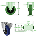 Dark Slate Gray 160mm Swivel, Fixed & Total Stop Braked Castors with Blue Elastic Rubber Tyred Wheel 350Kg Load Capacity