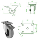 Light Gray 80mm Swivel, Fixed & Total Stop Brake Castors Grey Rubber Wheel 70kg Load Capacity