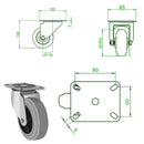 Light Gray 80mm Swivel, Fixed & Total Stop Brake Castors Grey Rubber Wheel 70kg Load Capacity