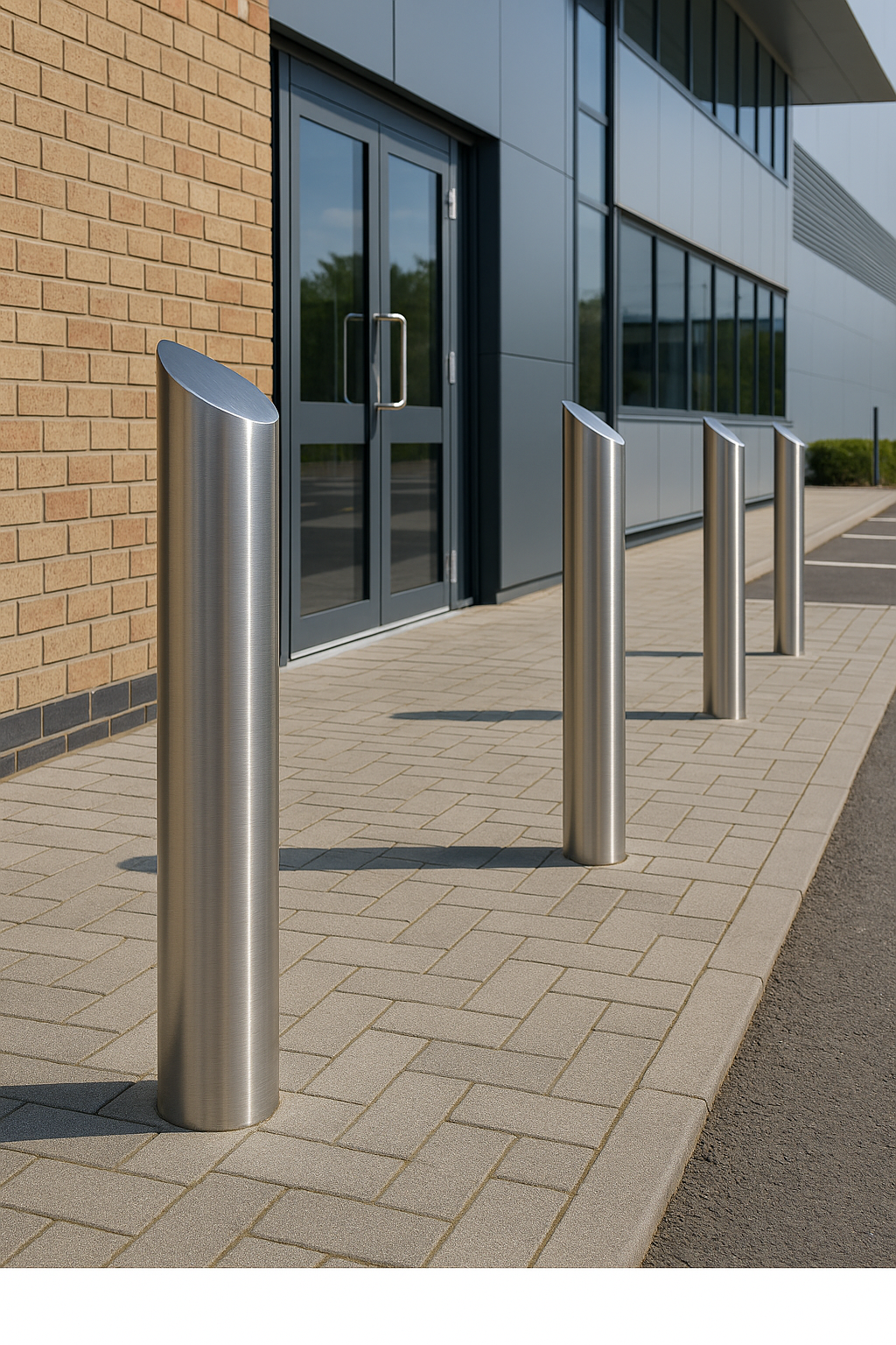 Light Slate Gray Stainless Steel Mitre Top Bollard – 1000mm Height | 304-Grade Brushed Finish | Architectural Security Post for Car Parks & Building Entrances