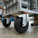 Dark Sea Green 150mm Pressed Steel Swivel Castor, Black Rubber on Polypropylene Wheel, Directional Brake - 130kg Load