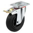 Pressed Steel Swivel Castors with Black Polypropylene Wheel and Directional Brake