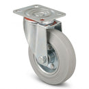 Pressed Steel Swivel Castors with Grey Rubber Wheel