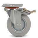 Pressed Steel Swivel Castors with Grey Rubber Wheel and Directional Brake