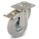 Pressed Steel Swivel Castors with Grey Rubber Wheel and Directional Brake