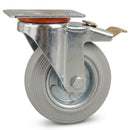 Pressed Steel Swivel Castors with Grey Rubber Wheel and Directional Brake