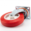Pressed Steel Swivel Castors with Red Thermoplastic Wheel