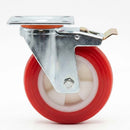 Pressed Steel Swivel Castors with Red Thermoplastic Wheel and Directional Brake