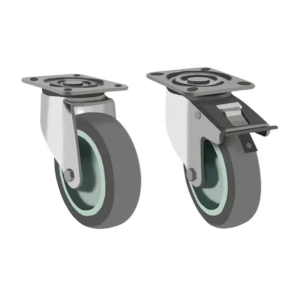 Dim Gray 75mm Stainless Steel Swivel & Braked Castor with Grey Non-Marking Rubber Wheel 50Kg Load Capacity