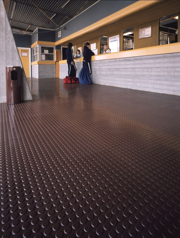 Dark Slate Gray Non-Slip Heavy-Duty Rubber Floor Matting with Dot Stud Penny Pattern