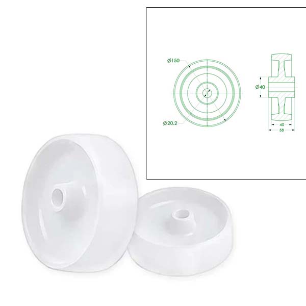 Lavender 150mm White Nylon Wheel Plain Bore & Roller Bearing Bore Choice