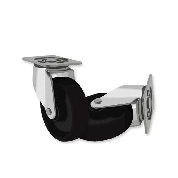 Black 50mm Light Duty Swivel &  Swivel Braked With Black Plastic Wheel 50kg Load Capacity