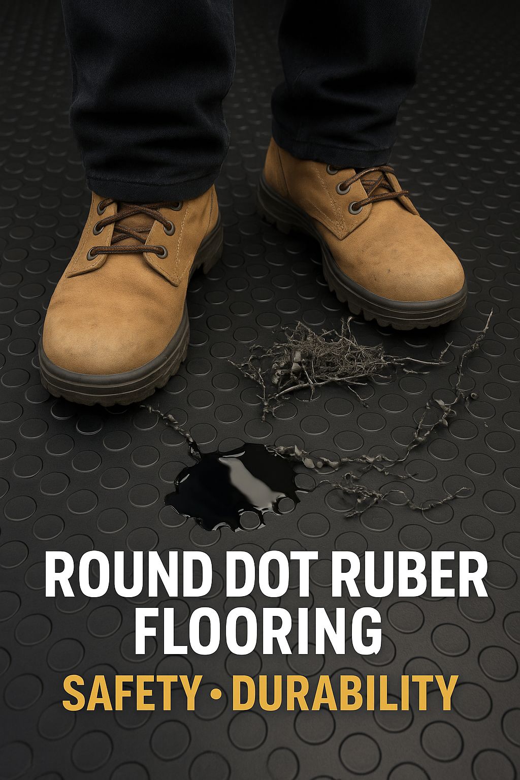 Black Premium R11 Slip-Resistant Heavy Duty Garage Dot Rubber Flooring Custom Length Rolls Oil-Resistant & Outdoor Safe