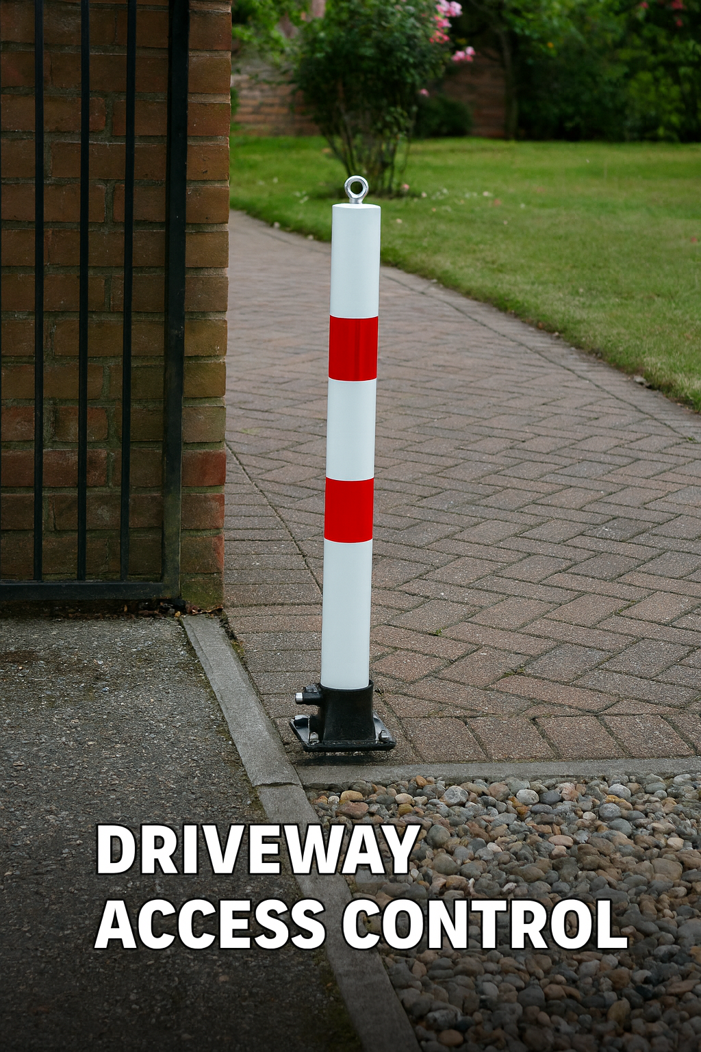 White & Red Fold-Down Parking Post with Integral Lock & Eyelet 3