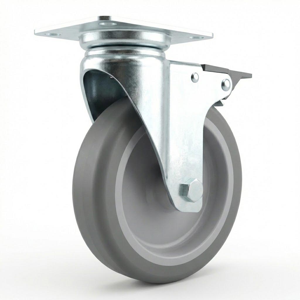 100mm Swivel Castor with Brake | Grey Rubber Wheel | 80kg Capacity ...