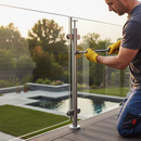 White Smoke Premium Stainless Steel Ready Made Glass Balustrade Kit End Post 42.4mm x 2.0mm with Glass Clamps and Welded Base Plate