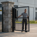 Gray Premium Motorised Hinge and Closer for Pedestrian Gates with Integrated Electronics and High Torque Performance