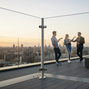 Lavender Premium 316 Stainless Steel Glass Balustrade Corner Post 42.4mm x 2.0mm with Radiused Cap, Includes Glass Clamps and Fixings