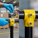 Slate Gray Premium Short Tee Key Clamp for 33.7mm Tube - Yellow Powder Coated for Internal Use with Durable Brass-Coated Screws