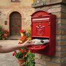 Dark Olive Green Premium Wall-Mountable Mailbox Front Opener in Red - Durable Cast Aluminium Construction with Maintenance Requirements
