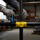Black Premium 4 Way Cross Key Clamp for 48.3mm Tube - Yellow Powder Coated Finish for Internal Use