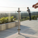 White Smoke Premium 316 Stainless Steel Ready Made Glass Balustrade Kit Corner Post with Pre-Drilled Holes and Base Plate